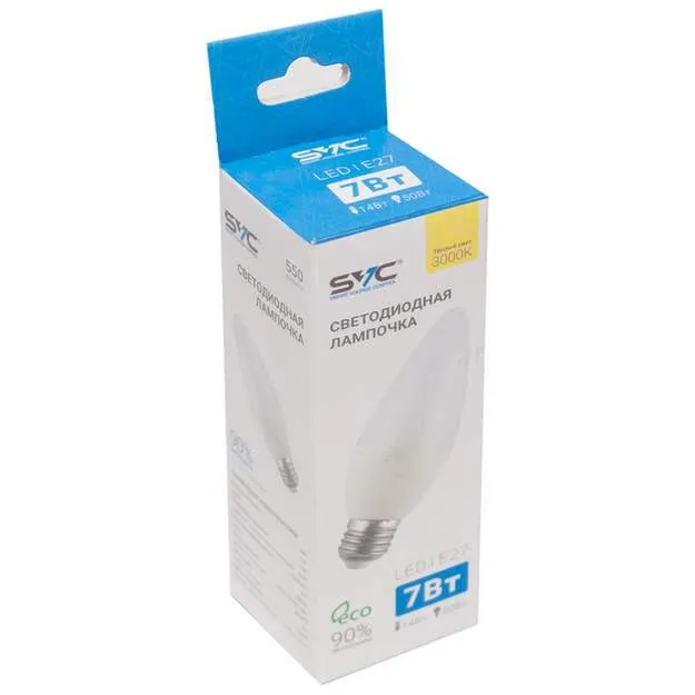 LED Лампа SVC LED C35-7W-E27-3000K