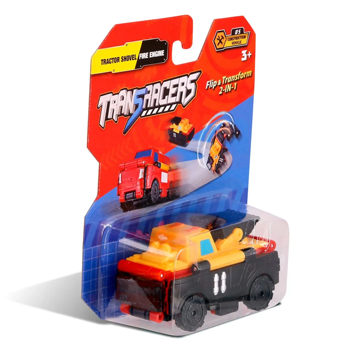 Машинка-трансформер Flip Cars 2 В 1 (Фронтальный погрузчик и Пожарная машина)