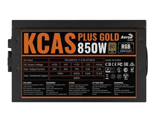 Блок питания 850W Aerocool KCAS PLUS GOLD RGB