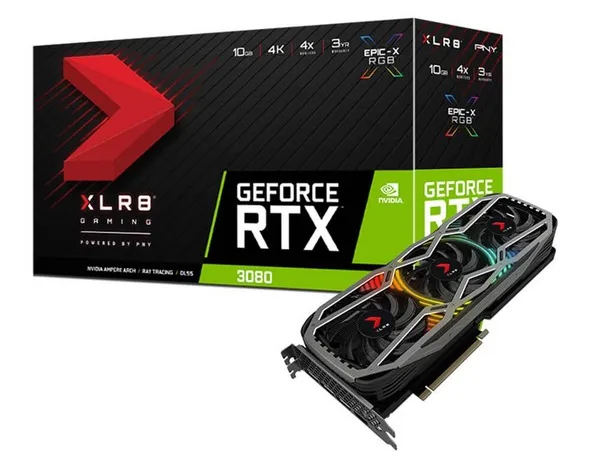 Видеокарта 10GB PNY RTX3080 XLR8 Gaming Revel EPIC-X RGB Triple Fan LHR VCG308010LTFXPPB