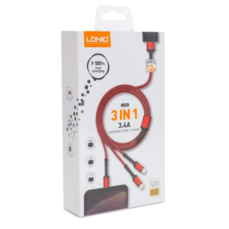 Кабель LDNIO 3 in 1 LC93 3.4A 1.2м Серый