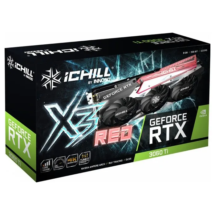 Видеокарта 8Gb Inno3D RTX3060 Ti ICHILL X3 RED LHR C306T3-08D6X-1671VA39H