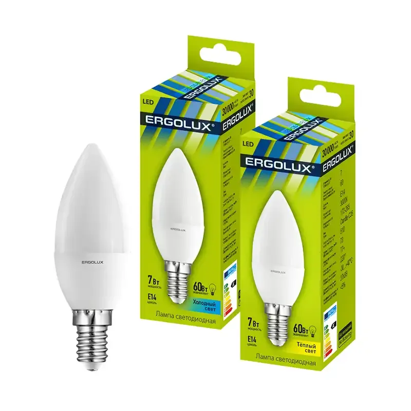 Эл. лампа светодиодная Ergolux LED-C35-7W-E14-4K, Холодный