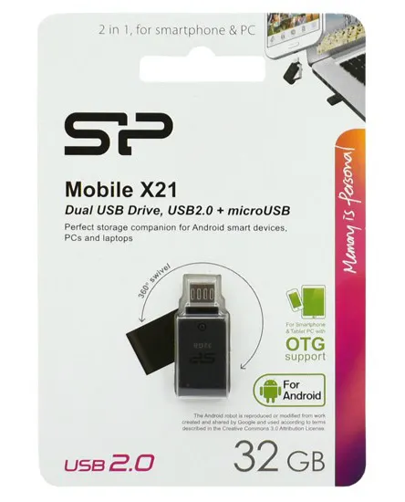 USB флешка 32GB Silicon Power Mobile X21 SP032GBUF2X21V1K USB 2.0 + microUSB (Android/OTG) black