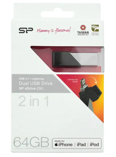 USB флешка 64GB Silicon Power xDrive Z50 SP064GBLU3Z50V1S USB 3.1 + Lightning black