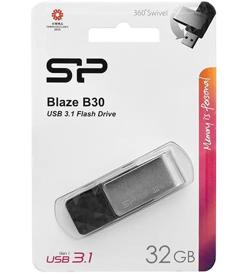 USB флешка 32GB Silicon Power Blaze B30 SP032GBUF3B30V1K USB 3.1 black-silver