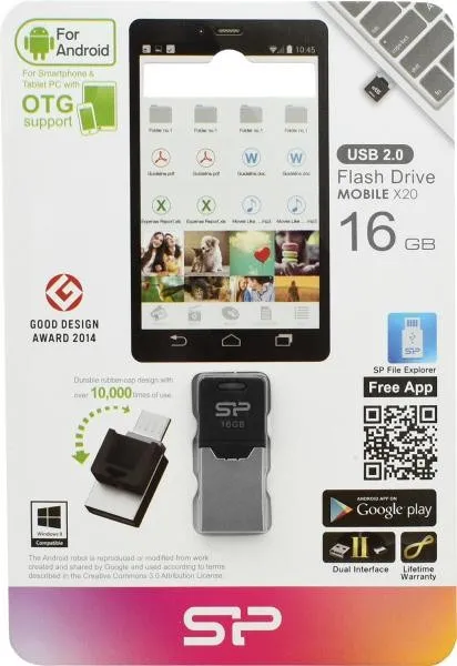 USB флешка 16GB Silicon Power Mobile X20 SP016GBUF2X20V1K USB 2.0 + microUSB (Android/OTG) black