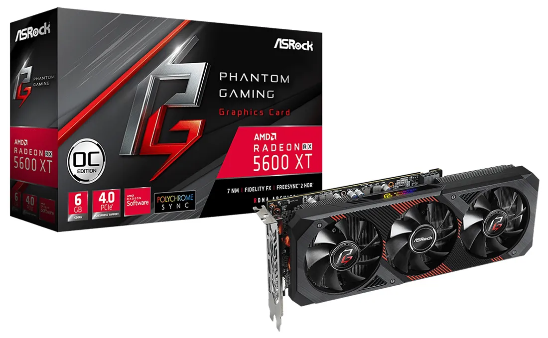 Видеокарта ASRock Radeon RX 5600 XT Phantom Gaming D3 6G OC