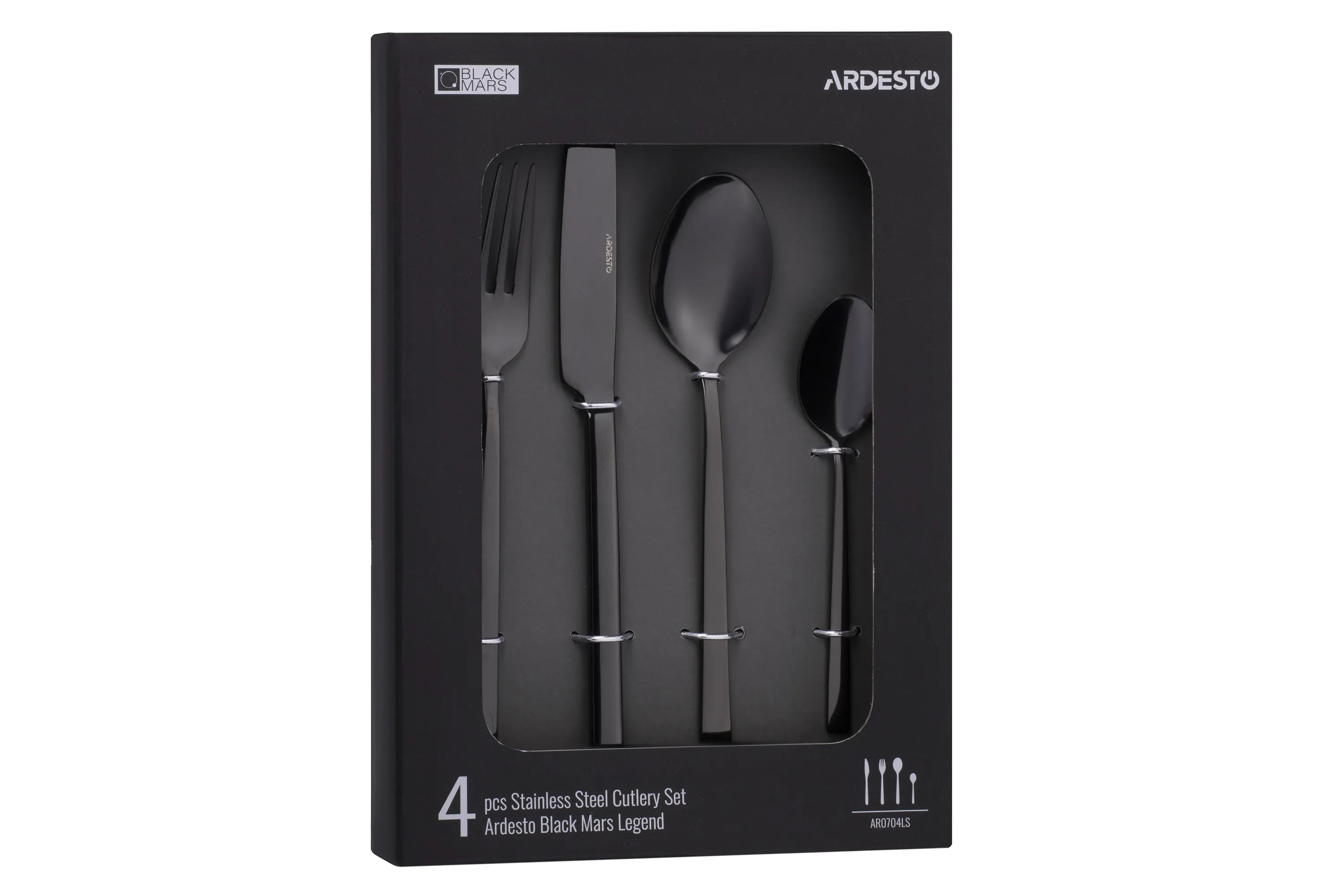 Набор столовых приборов Ardesto Black Mars Legend 4 пр., нержавеющая сталь, черное покрытие AR0704LS