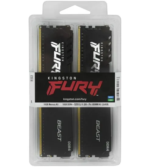 Оперативная память 16 GB kit Kingston Fury Beast KF432C16BBK2/16