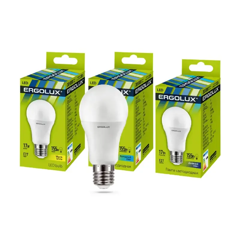 Эл. лампа светодиодная Ergolux LED-A60-17W-E27-4K, Холодный