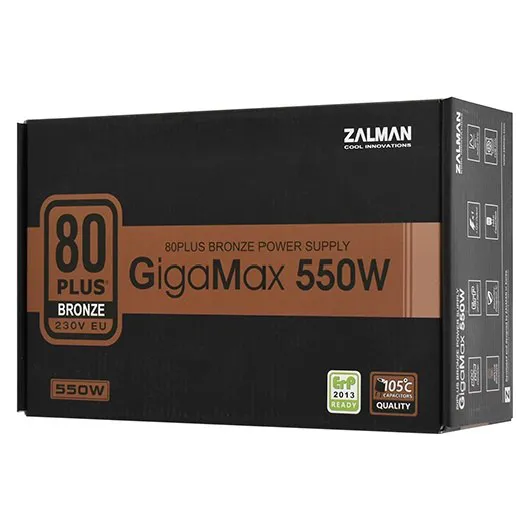 Блок питания Zalman GigaMax 550-GVII (550W),200-240VAC,88%,80+Bronze, aPFC,120mm,MB24,CPU(4+4),5xSAT