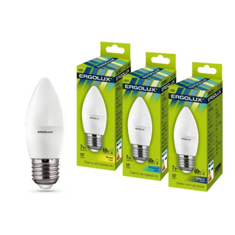 Эл. лампа светодиодная Ergolux LED-C35-7W-E27-4K, Холодный