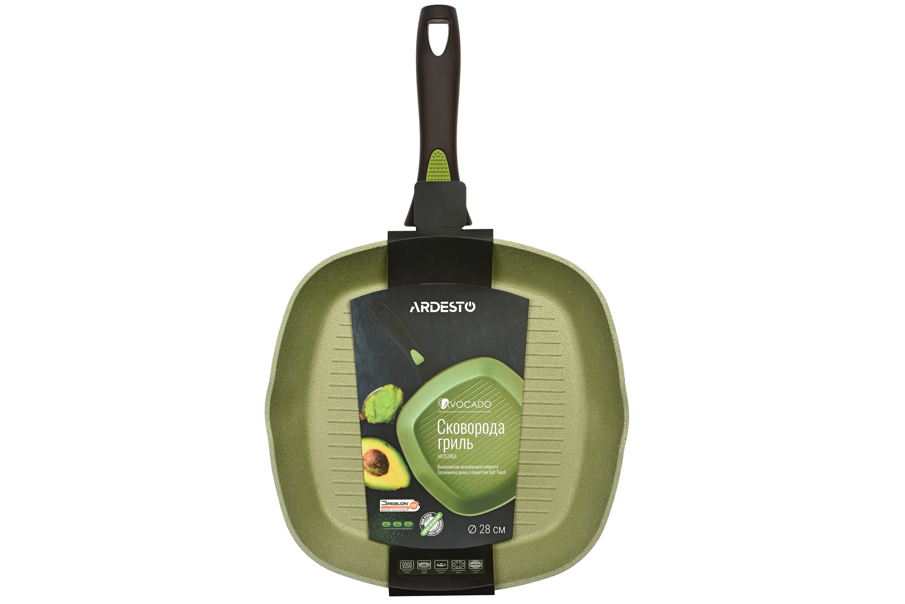 Сковорода гриль Ardesto Avocado 28 см, зеленый, алюминий AR2528GA