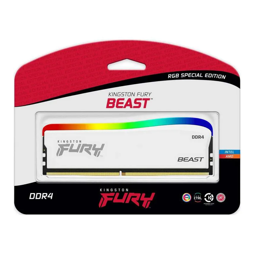 Оперативная память 16Gb Kingston Fury Beast White RGB KF436C18BWA/16