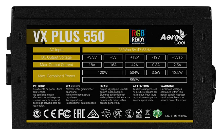 Блок питания Aerocool VX PLUS 550 550W RGB