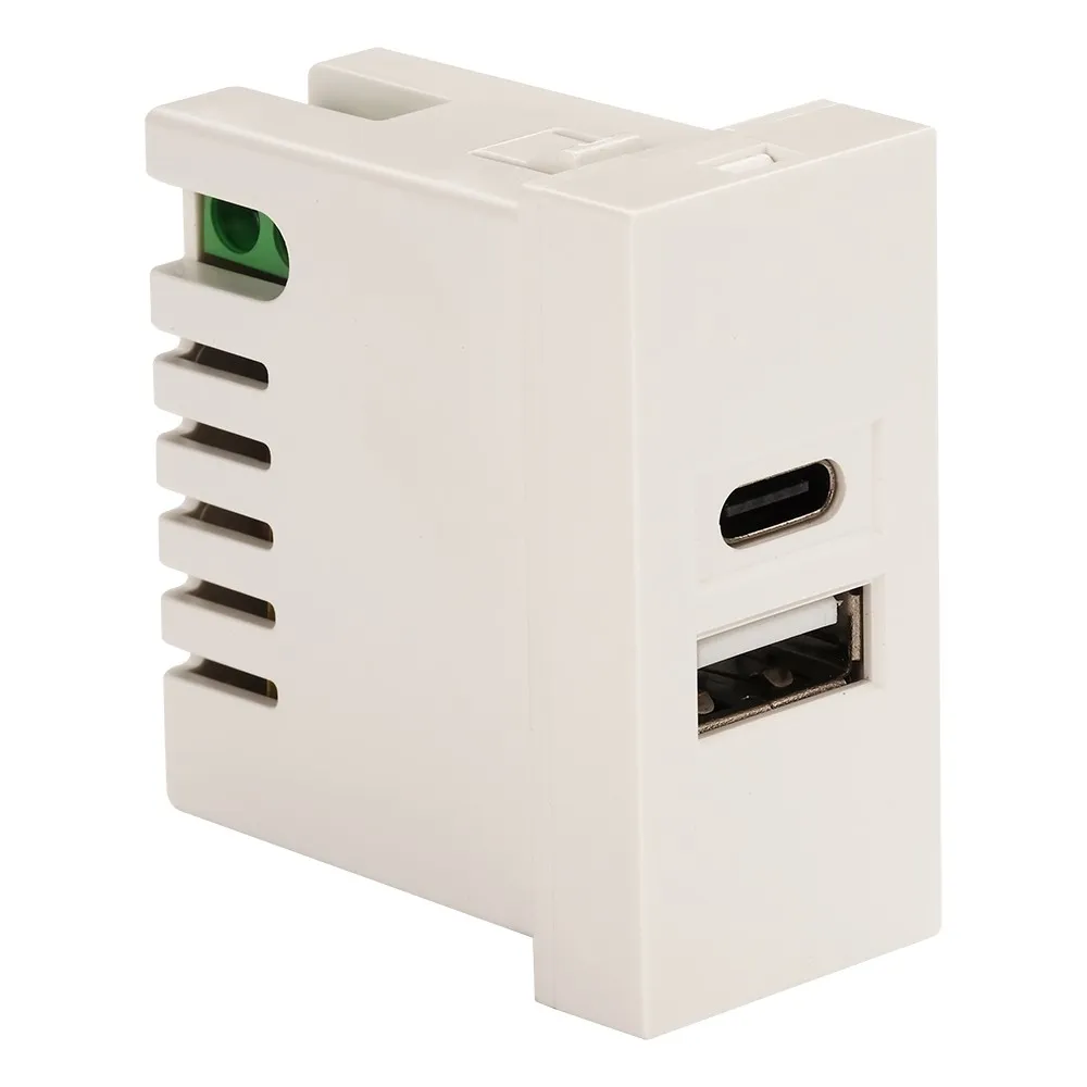 Модуль USB-зарядки 1 порт USB-C + 1 порт USB-A 2.1A/5V 45x22.5 белый