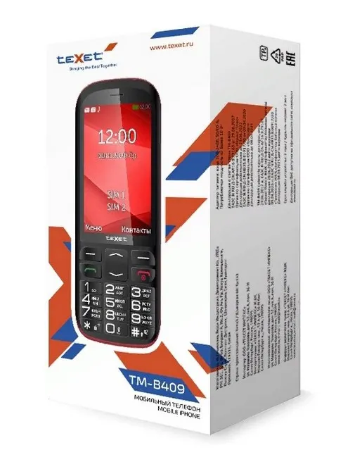 Мобильный телефон Texet TM-B409 черный-красный