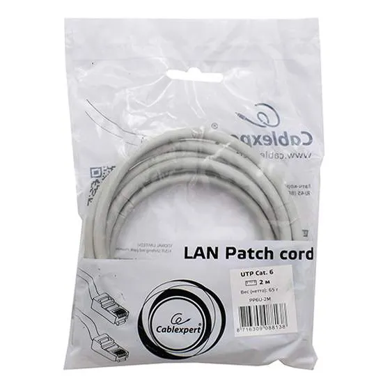 Патч корд UTP 6e-Cat  2 m Cablexpert PP6U-2M серый