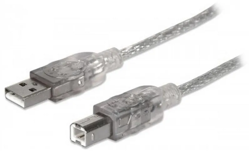 Кабель Manhattan USB 2.0 A (M) - B (M) прозрачный/серебро пакет 333405