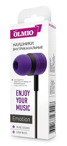 Наушники-вкладыши проводные OLMIO Emotion фиолетовый