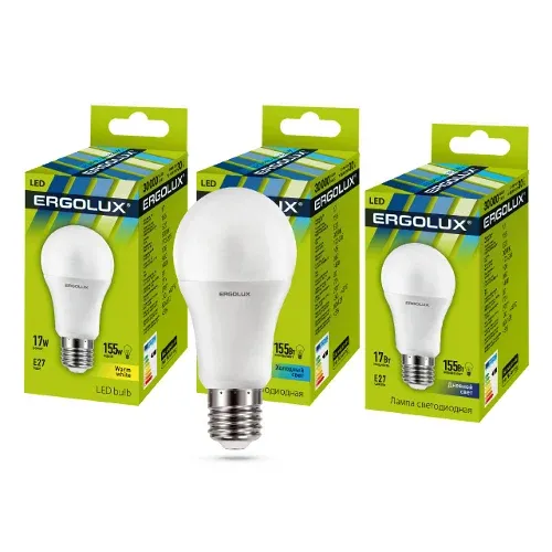 Эл. лампа светодиодная Ergolux LED-A60-17W-E27-6K, Дневной