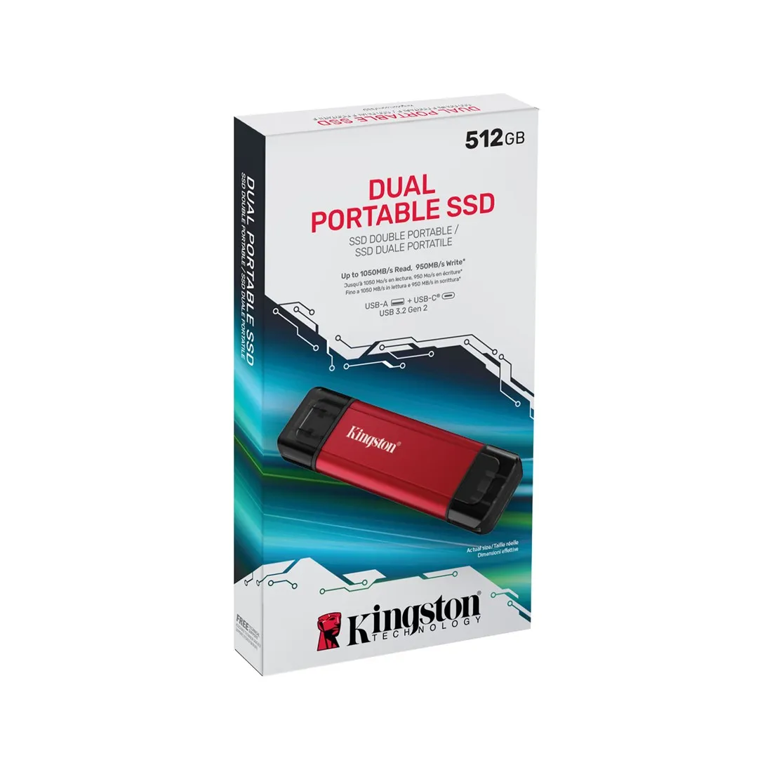 Внешний SSD диск Kingston 512GB Dual Portable Красный SPSD/512GB