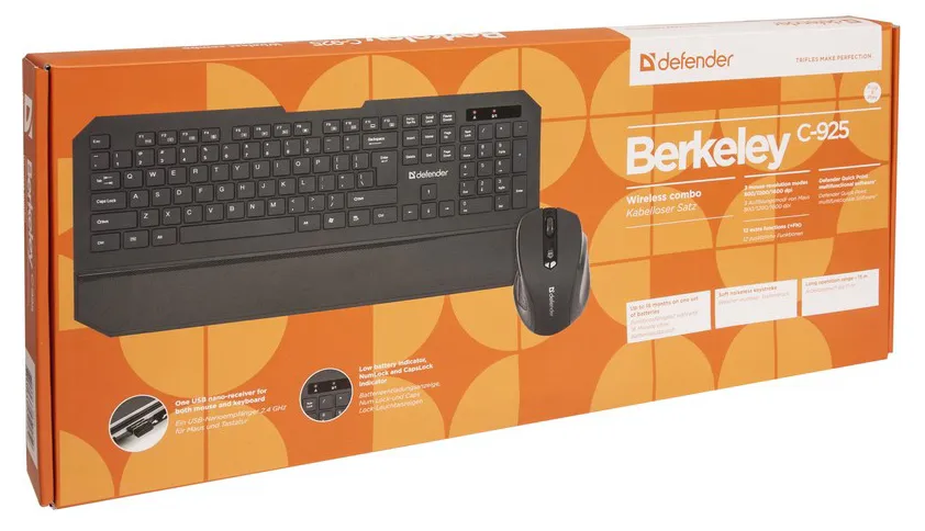 Беспроводной Комплект Клавиатура + Мышь Defender Berkeley C-925 Nano