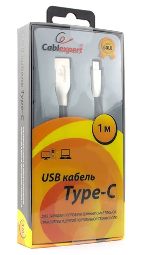 Кабель USB Type A-C Cablexpert CC-G-USBC01Bl-1M Чёрный