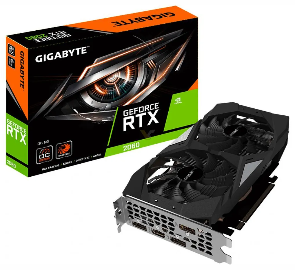 Видеокарта 6Gb Gigabyte RTX 2060 GV-N2060OC-6GD