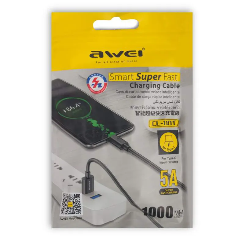 Кабель Awei Type-C CL-110T 5V 5A 1m Чёрный