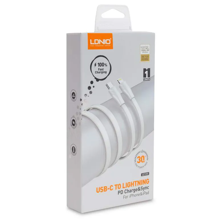 Кабель LDNIO Type-C to Lightning LC131-I 1м 30W Белый