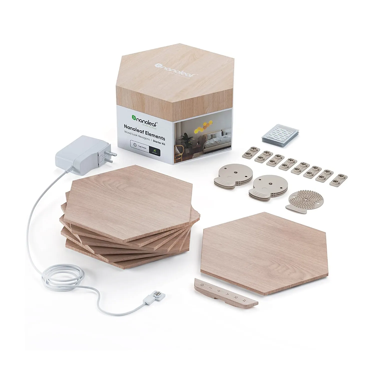 Smart lighting Starter kit Nanoleaf Elements, Hexagons, (NL52-K-7002HB-7PK), Birchwood, 7 Pack