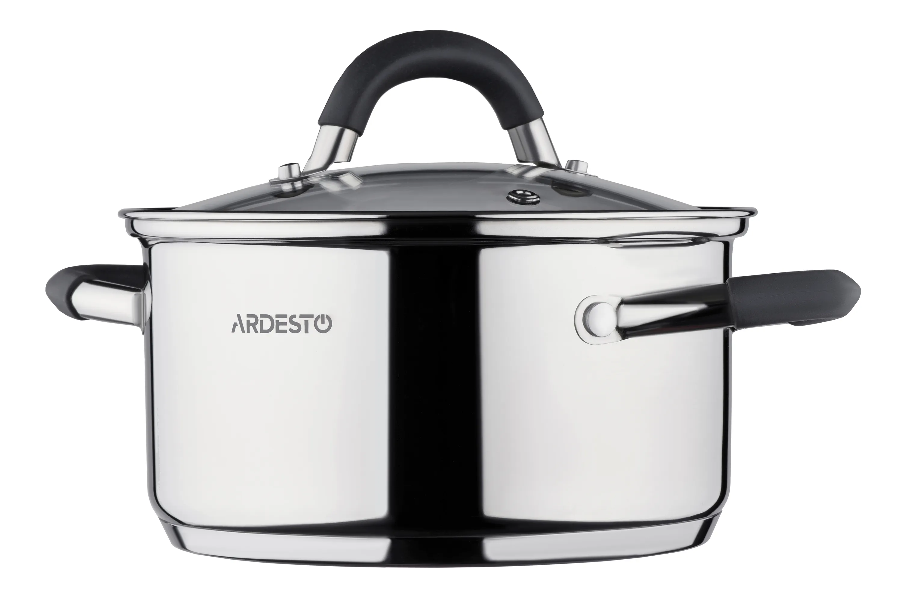 Кастрюля Ardesto Gemini Salerno, стеклянная крышка, 1.2 л,серые ручки с силиконом,нержавеющая сталь AR1912CS