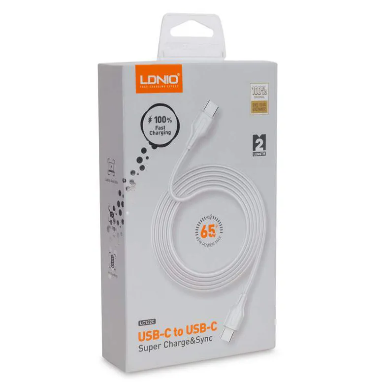 Кабель LDNIO Type-C to Type-C LC122-C 2м 65W Белый