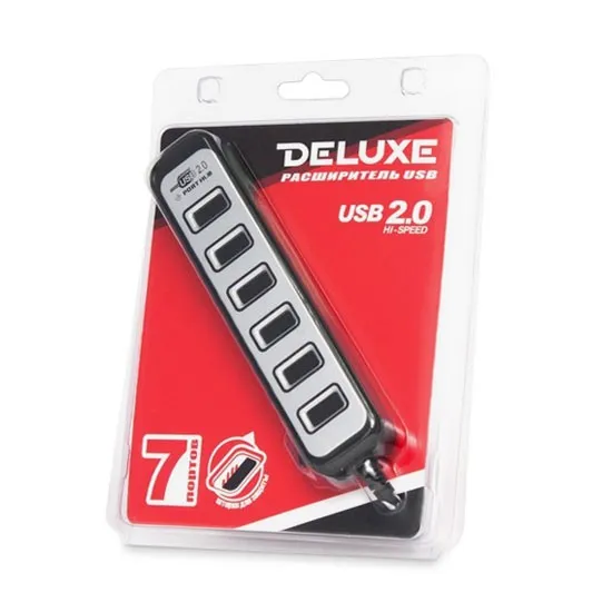 Расширитель USB Deluxe DUH7002BK Чёрно-Серый