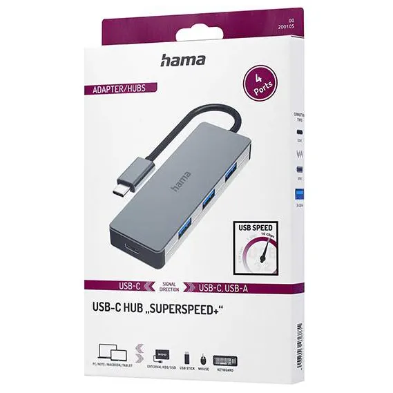USB Hub 4 port Hama 00200105 grey