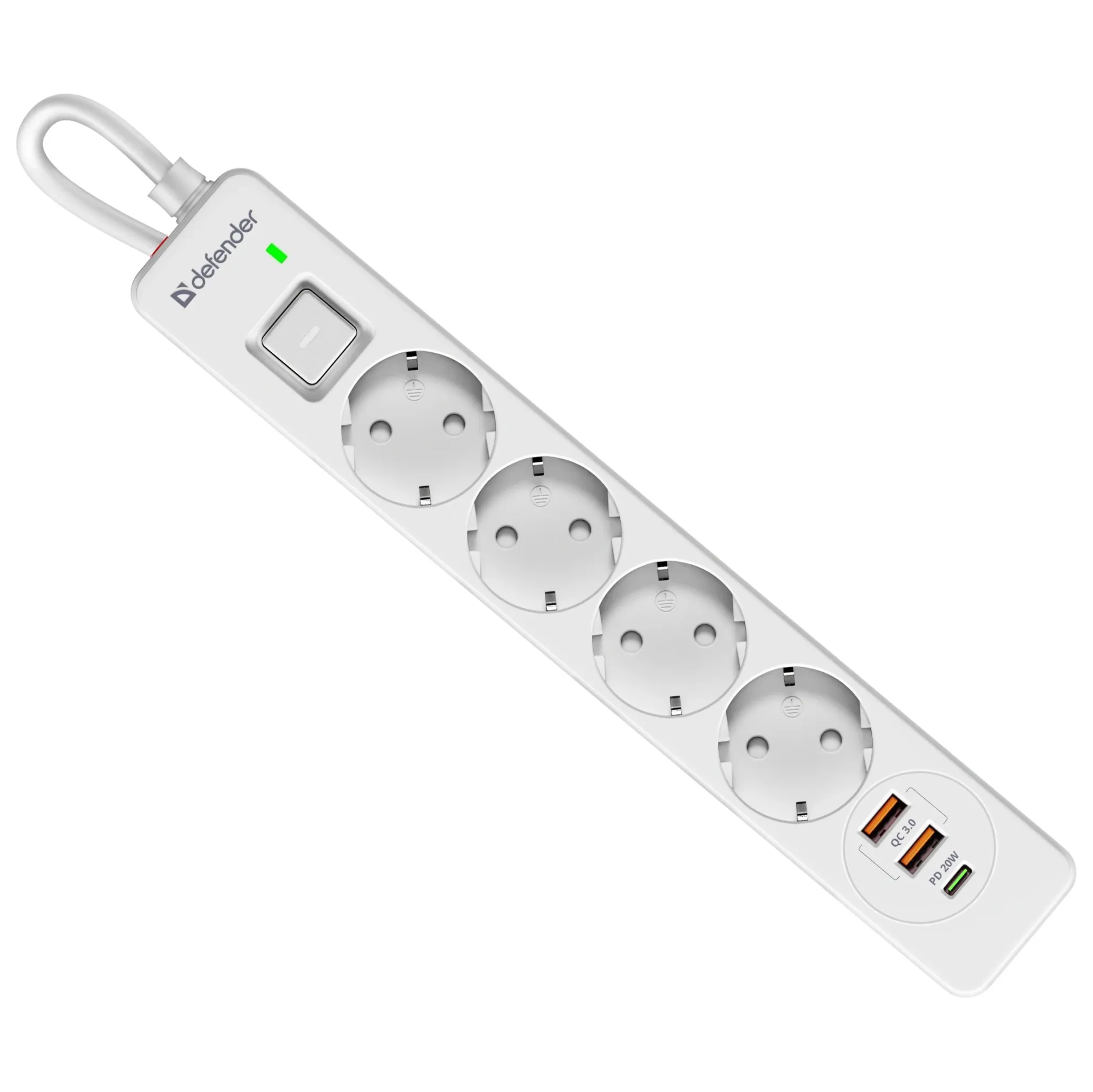 Сетевой фильтр Defender DFS 143 - 30 М 4 розеток 2xUSB 1xType-C белый