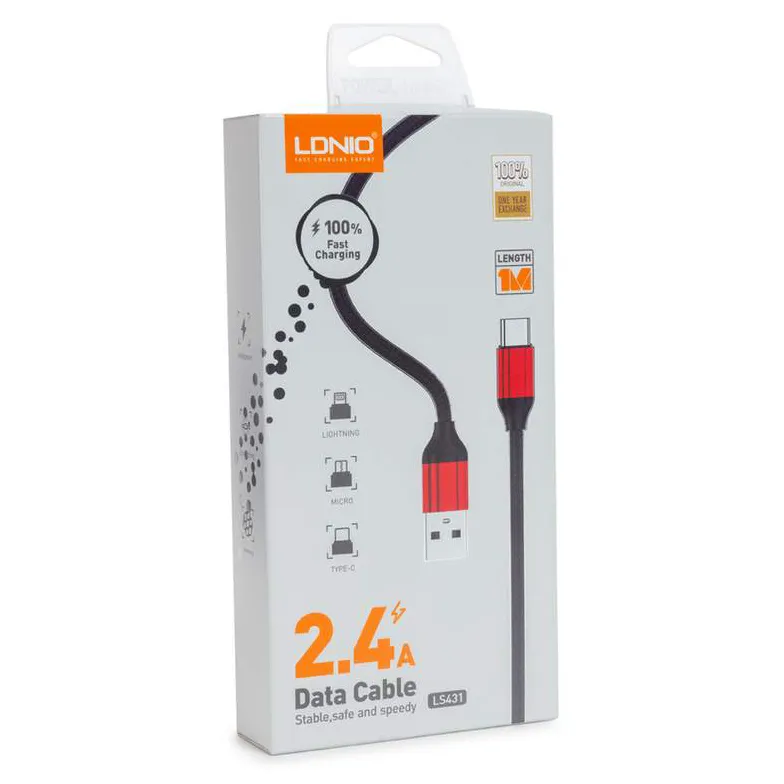 Кабель LDNIO Type-C LS431 2.4A TPE 1м Чёрный