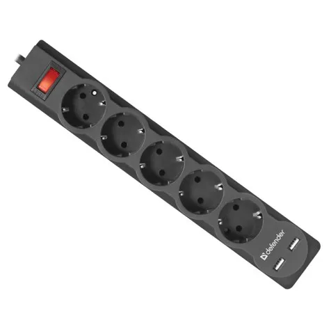 Сетевой фильтр Defender DFS 751 - 18 М 5 розеток 2xUSB черный
