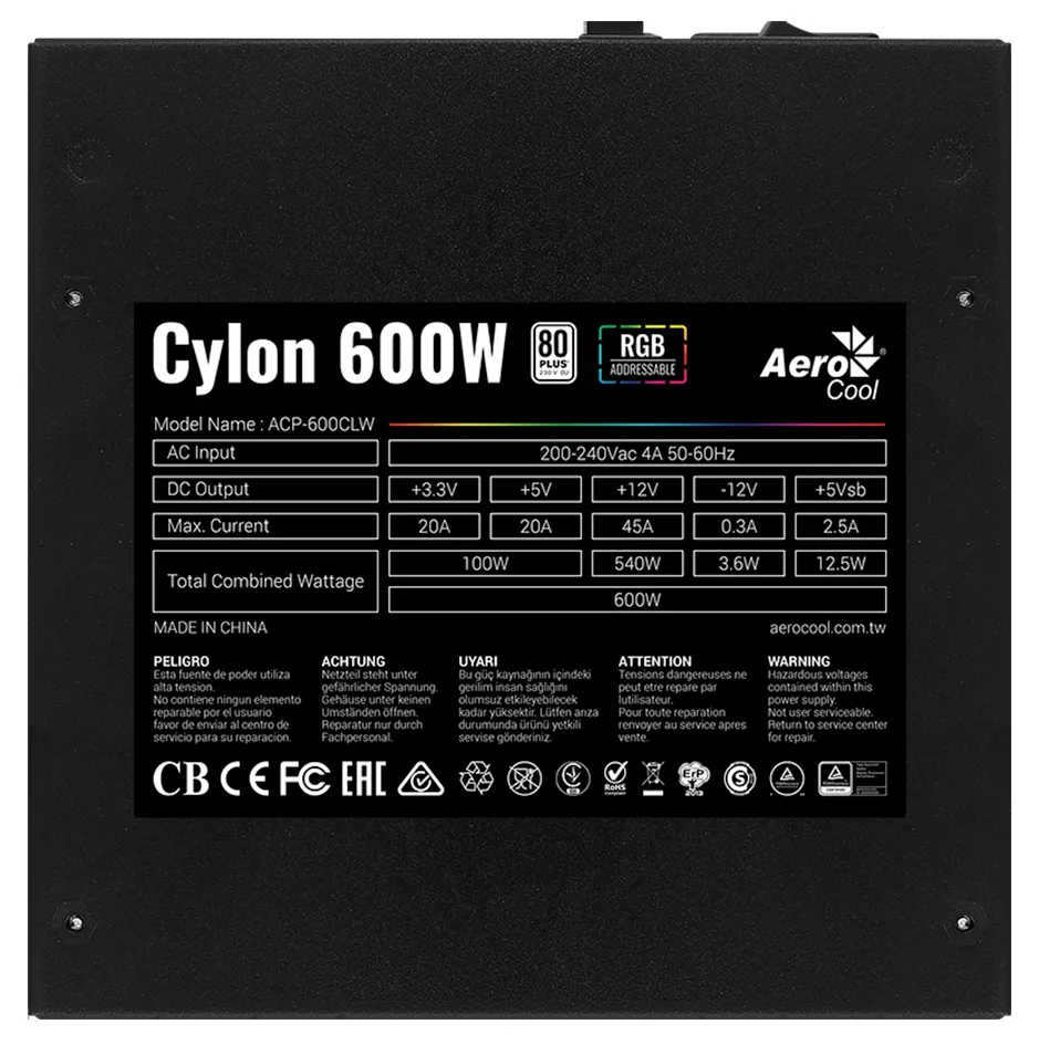 Блок питания Aerocool Cylon 600W