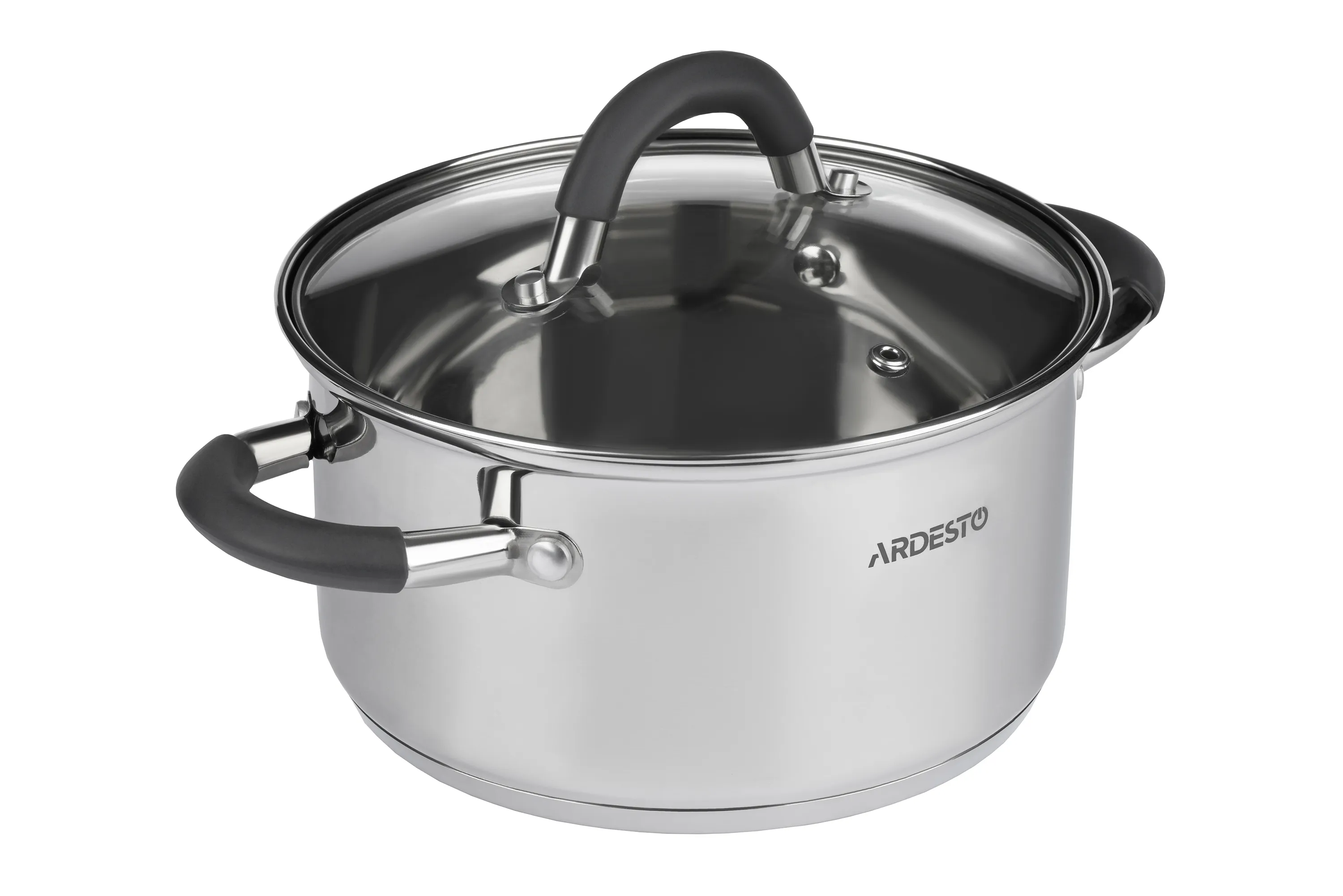 Кастрюля Ardesto Gemini Salerno, стеклянная крышка, 1.2 л,серые ручки с силиконом,нержавеющая сталь AR1912CS