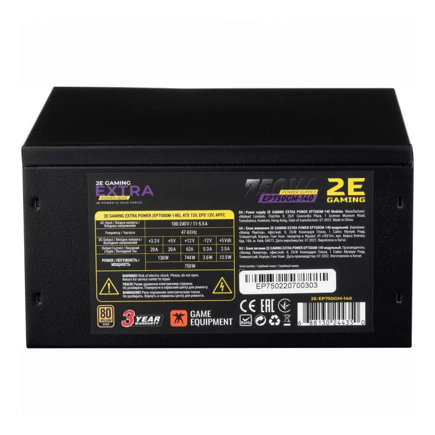 Блок питания 750W 2E GAMING EXTRA POWER 2E-EP750GM-140