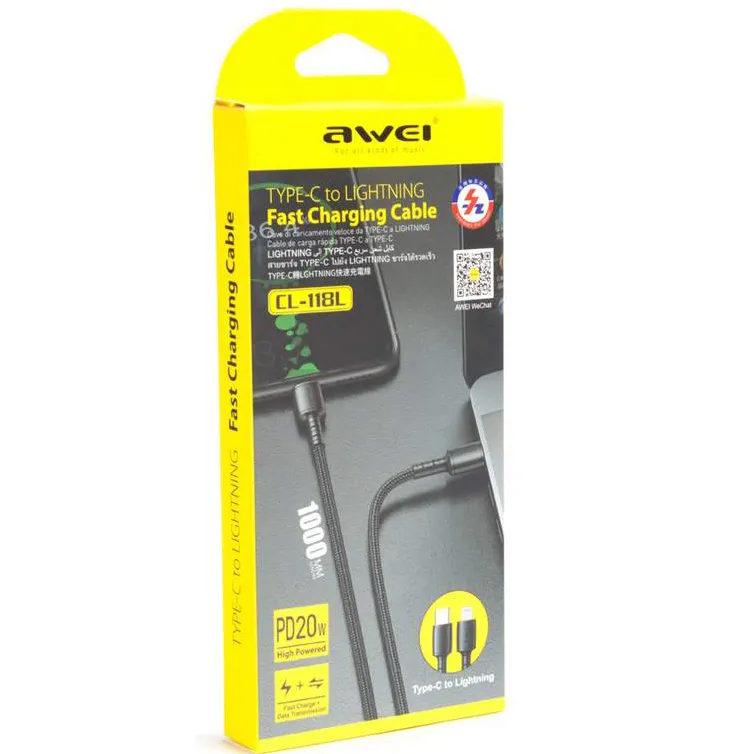 Кабель Awei Type-C to Lightning CL-118L 5V 2.4A 1m Белый