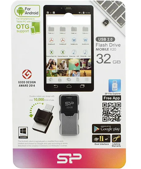 USB флешка 32GB Silicon Power Mobile X20 SP032GBUF2X20V1K USB 2.0 + MicroUSB (Android/OTG) black