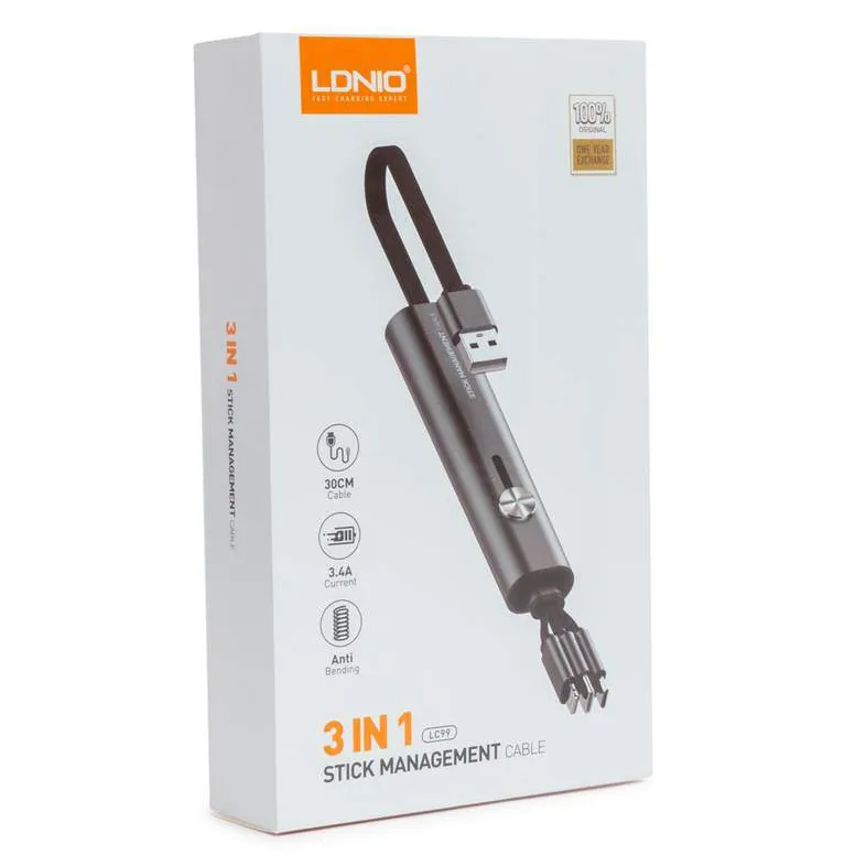 Кабель LDNIO 3 in 1 cable LC99 30cm Серый