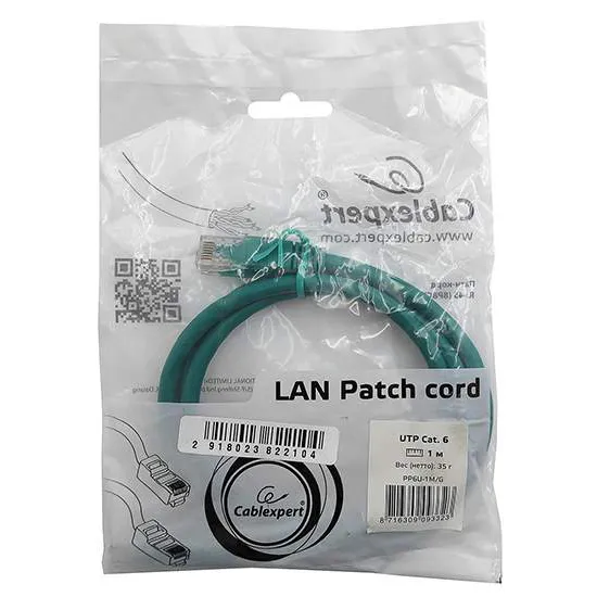 Кабель сетевой UTP 6e-Cat 1 m Cablexpert PP6U-1M/G green