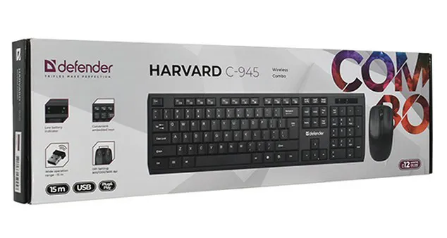 Клавиатура + мышка беспроводные Defender Harvard C945 Nano