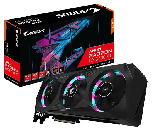 Видеокарта 12Gb Gigabyte Radeon RX 6700 XT AORUS ELITE 12G GV-R67XTAORUS E-12GD