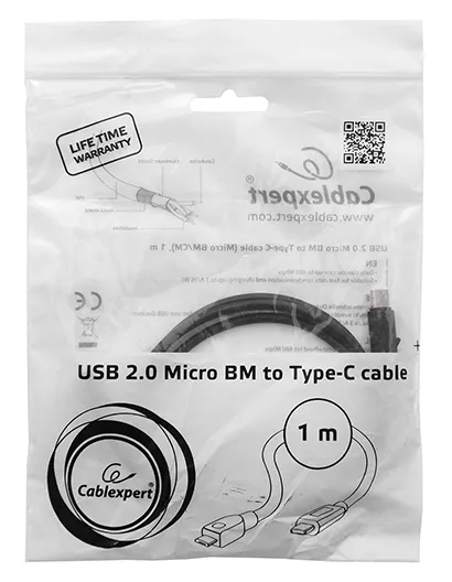 Кабель USB micro-C Cablexpert CCP-USB2-mBMCM-1M